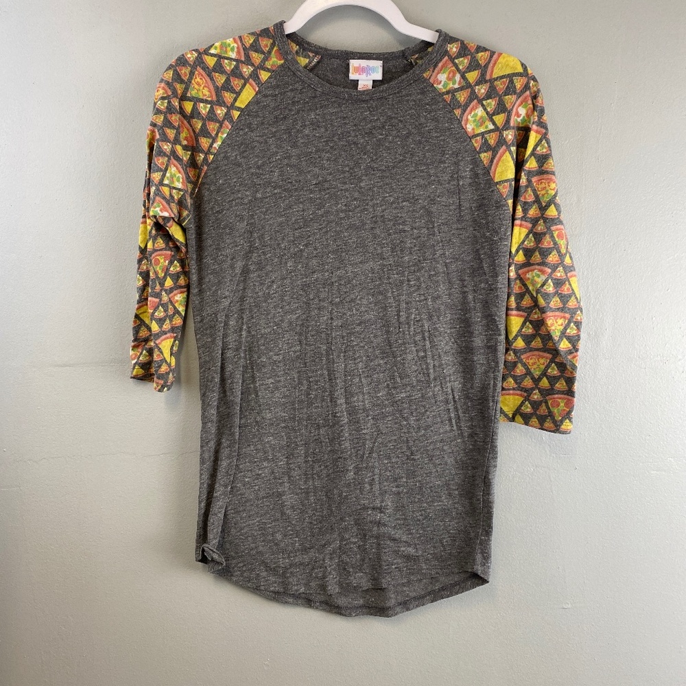 Lularoe Randy Pizza Sleeves Size XS Gray Yellow